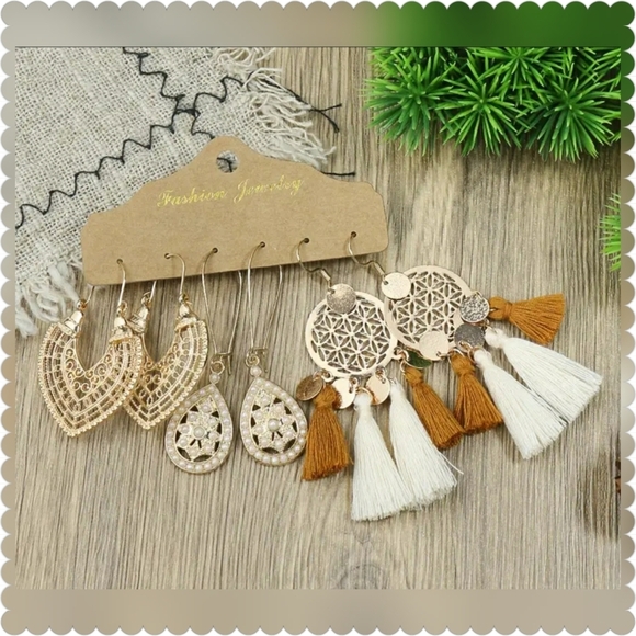 Jewelry - 3 pairs Simple Fashion Golden Geometric Tassel Pendant Earrings